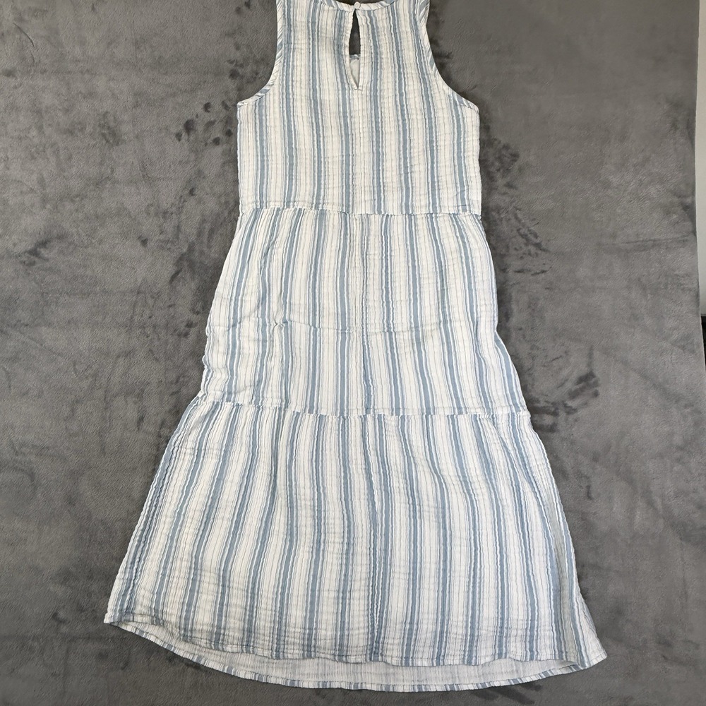 ANN TAYLOR  Maxi Dress Linen Striped Size S Coastal Blue White - Picture 2 of 8
